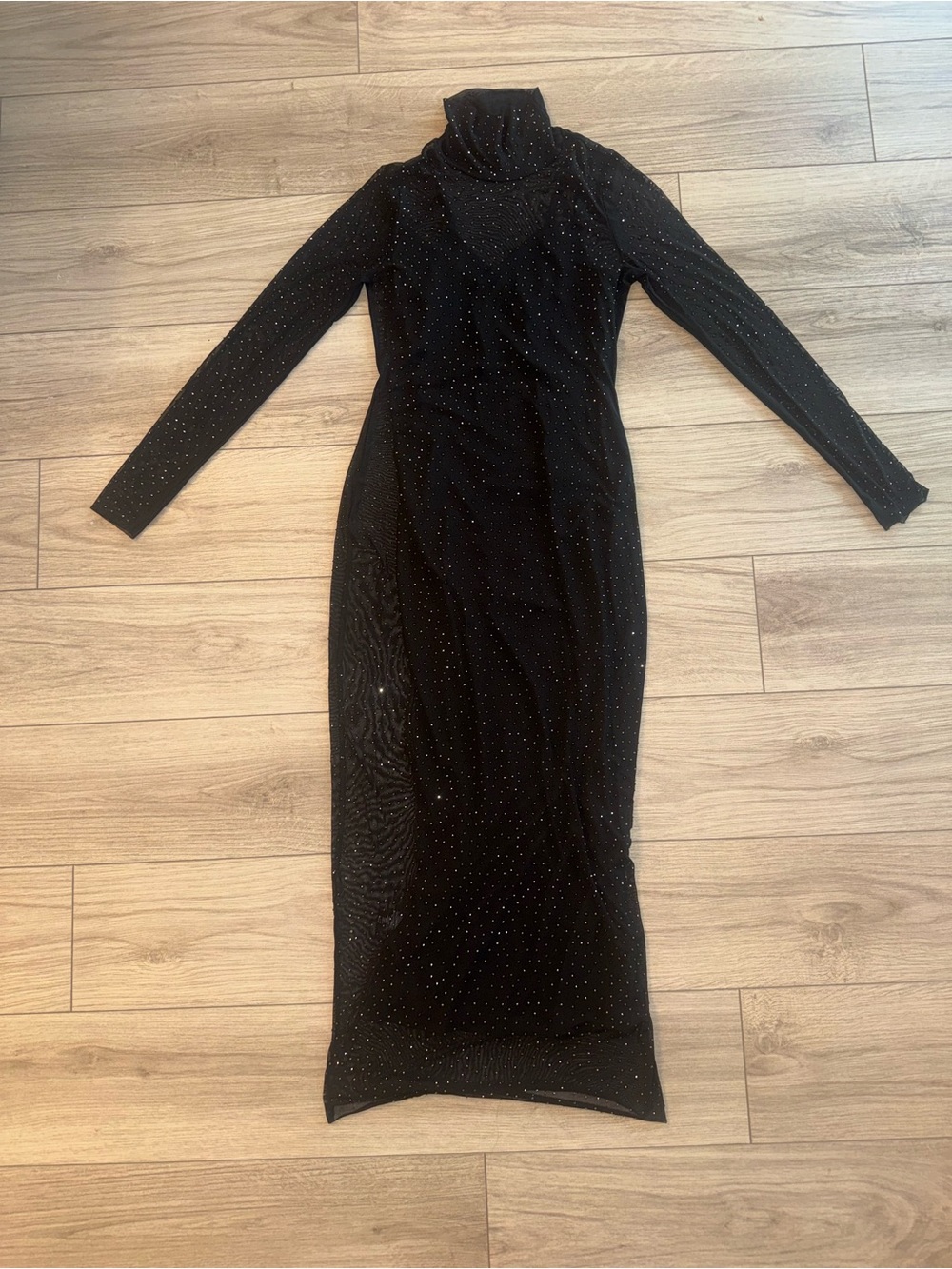 AFRM Black Rhinestone Sheer Mesh Maxi Dress + Slip M